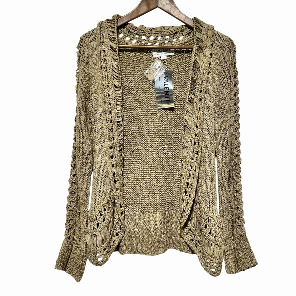 VALENTI FRANCO Ribbon Crochet Fringe Cardigan Boho Cottagecore Knit